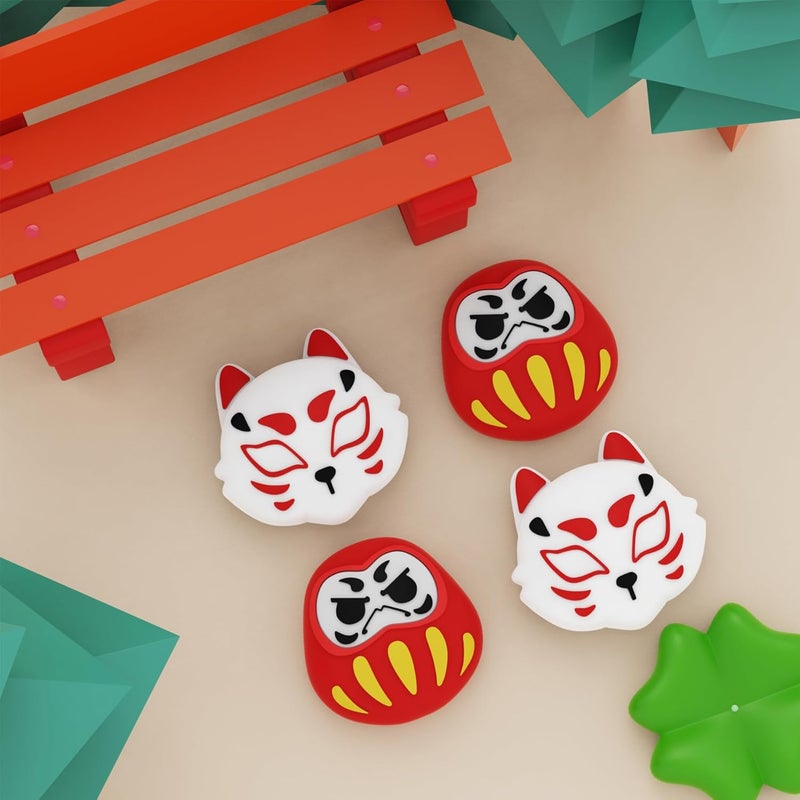 playvital Joystick Caps for Nintendo Switch, Thumbstick Caps for Switch Lite, Analog Cover for OLED Joycon Thumb Grips - Daruma & Kitsune - Image 2